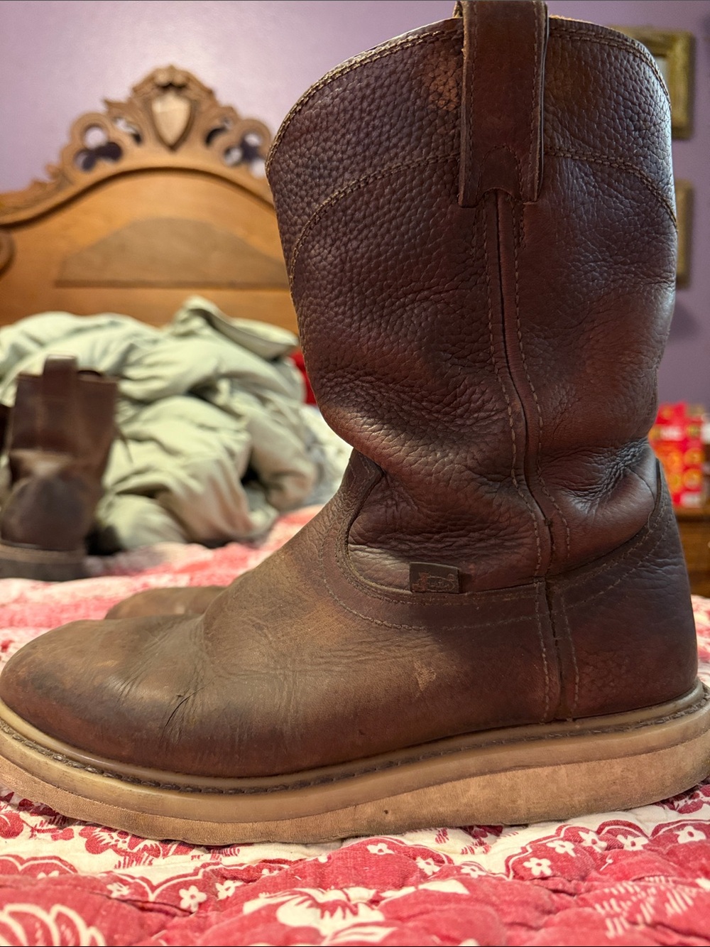 Justin Boots Brown Leather Pull-On Cowboy Work Boot